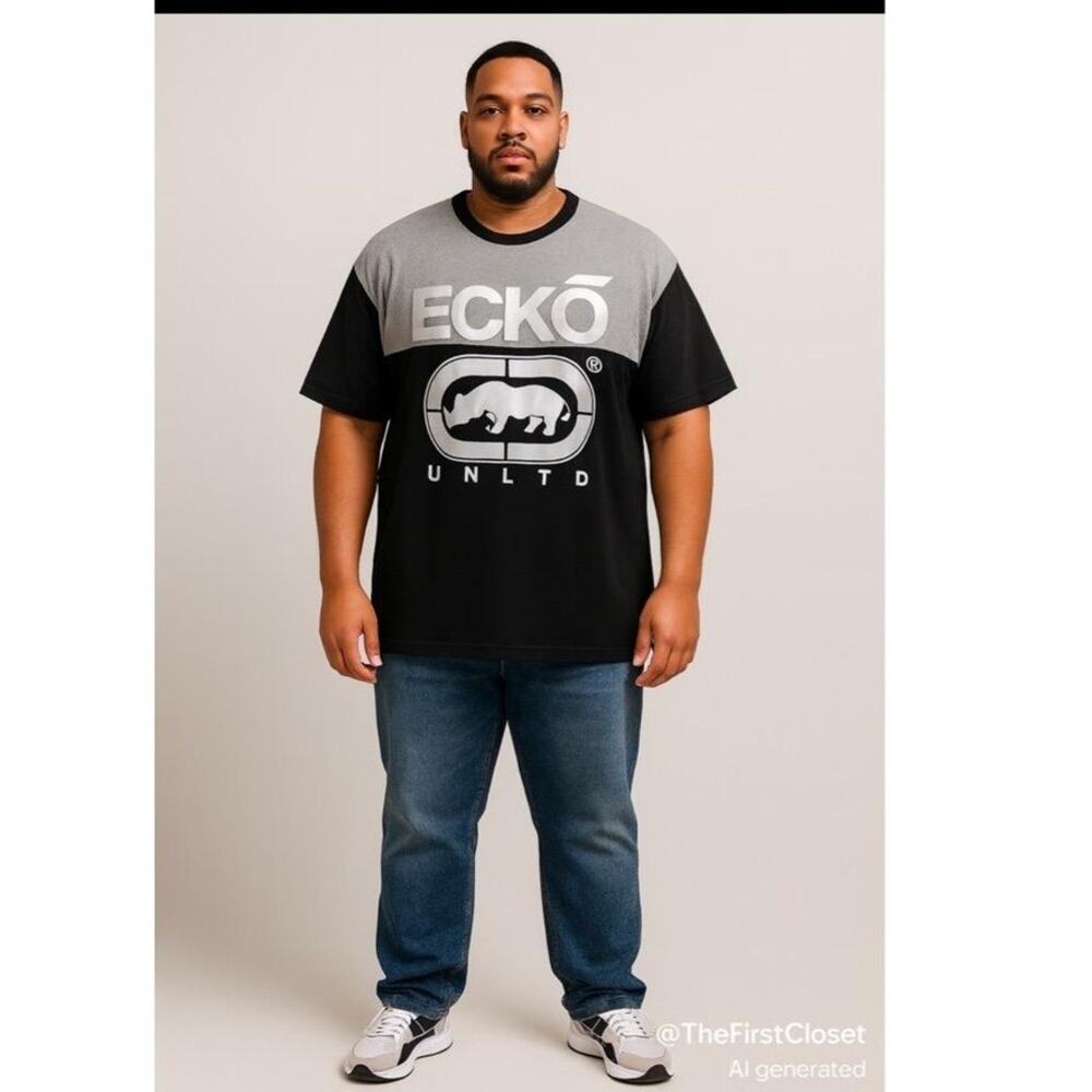 Ecko Unltd 4XL Colorblock Graphic Logo Tee Black/Gray Urban Streetwear Plus Size